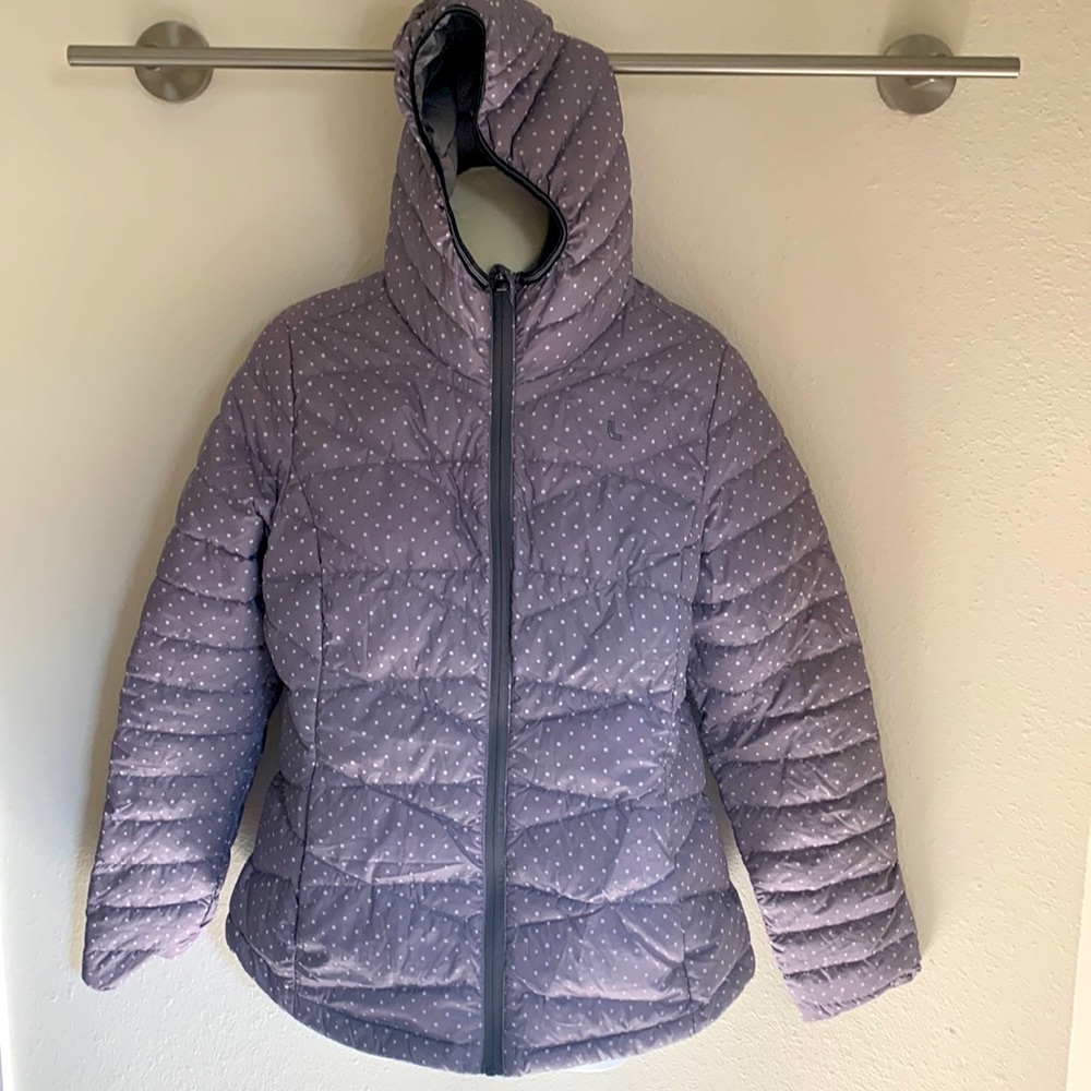 Lole gray lightweight puffer jacket with white polkadots size medium